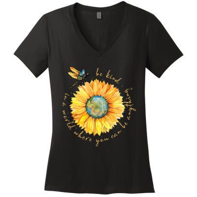 In A World Where You Can Be Anything Be Kind Sunflower Women's V-Neck T-Shirt