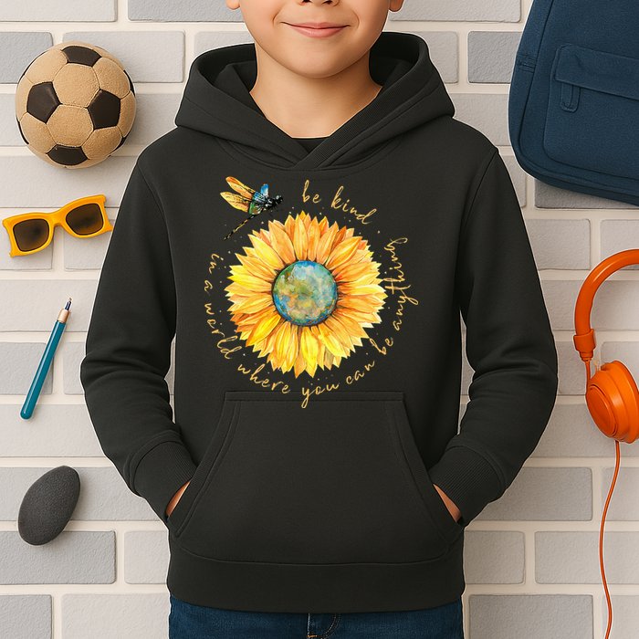 In A World Where You Can Be Anything Be Kind Sunflower Kids Hoodie