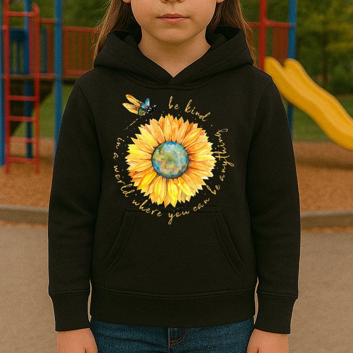 In A World Where You Can Be Anything Be Kind Sunflower Kids Hoodie