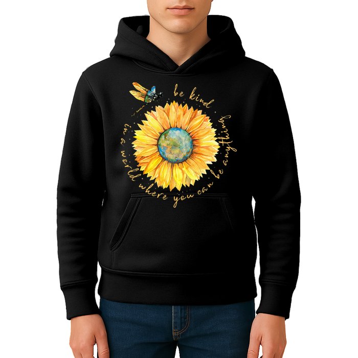 In A World Where You Can Be Anything Be Kind Sunflower Kids Hoodie