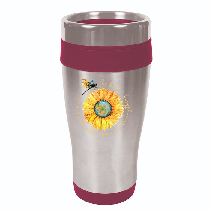 In A World Where You Can Be Anything Be Kind Sunflower 16oz Travel Tumbler