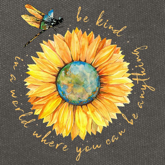 In A World Where You Can Be Anything Be Kind Sunflower Cotton Canvas Backpack