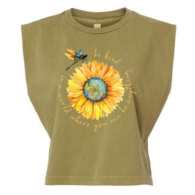 In A World Where You Can Be Anything Be Kind Sunflower Garment-Dyed Women's Muscle Tee