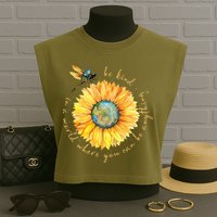 In A World Where You Can Be Anything Be Kind Sunflower Garment-Dyed Women's Muscle Tee