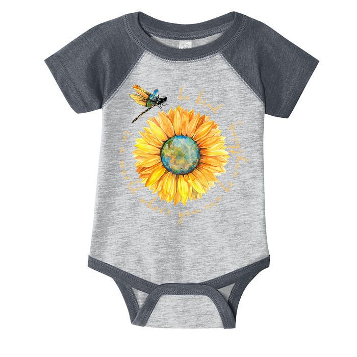 In A World Where You Can Be Anything Be Kind Sunflower Infant Baby Jersey Bodysuit