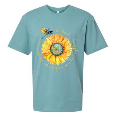 In A World Where You Can Be Anything Be Kind Sunflower Sueded Cloud Jersey T-Shirt