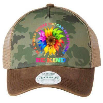 In A World Where You Can Be Anything BE KIND LGBT Rainbow Legacy Tie Dye Trucker Hat