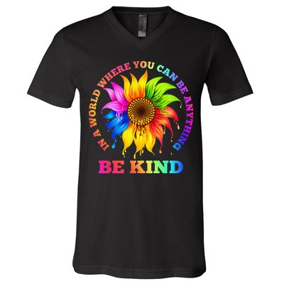 In A World Where You Can Be Anything BE KIND LGBT Rainbow V-Neck T-Shirt