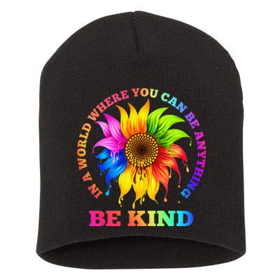 In A World Where You Can Be Anything BE KIND LGBT Rainbow Short Acrylic Beanie