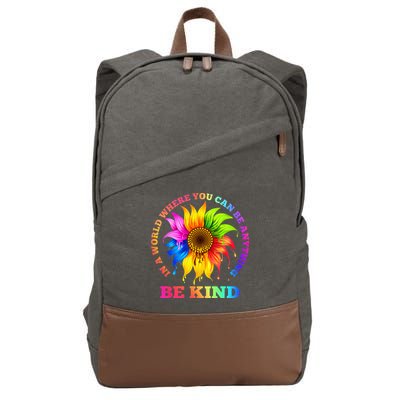 In A World Where You Can Be Anything BE KIND LGBT Rainbow Cotton Canvas Backpack