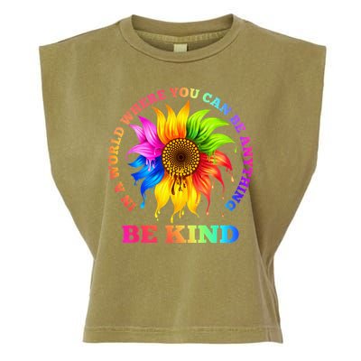In A World Where You Can Be Anything BE KIND LGBT Rainbow Garment-Dyed Women's Muscle Tee
