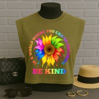 In A World Where You Can Be Anything BE KIND LGBT Rainbow Garment-Dyed Women's Muscle Tee