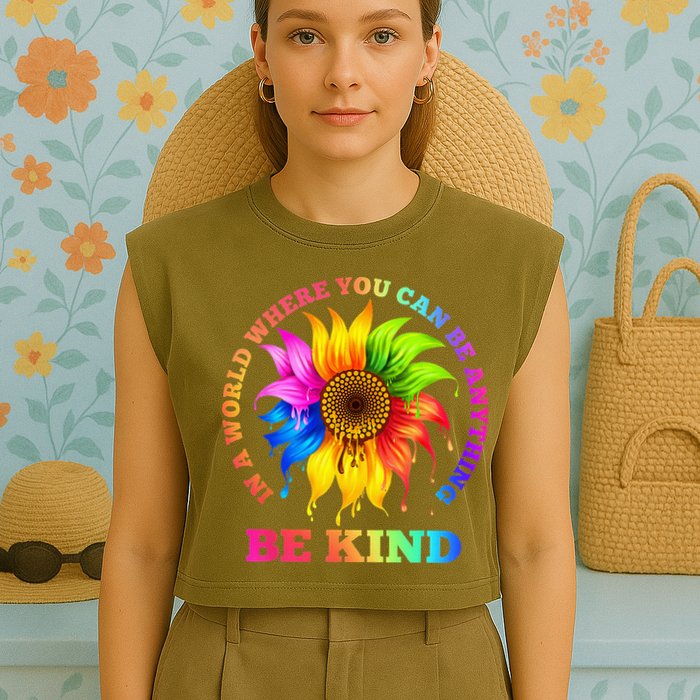 In A World Where You Can Be Anything BE KIND LGBT Rainbow Garment-Dyed Women's Muscle Tee