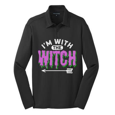 I Am With The Witch Halloween Witch Im With The Witch Funny Gift Silk Touch Performance Long Sleeve Polo