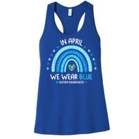 In April We Wear Blue Rainbow Autism Awareness Puzzle Love Women's Racerback Tank