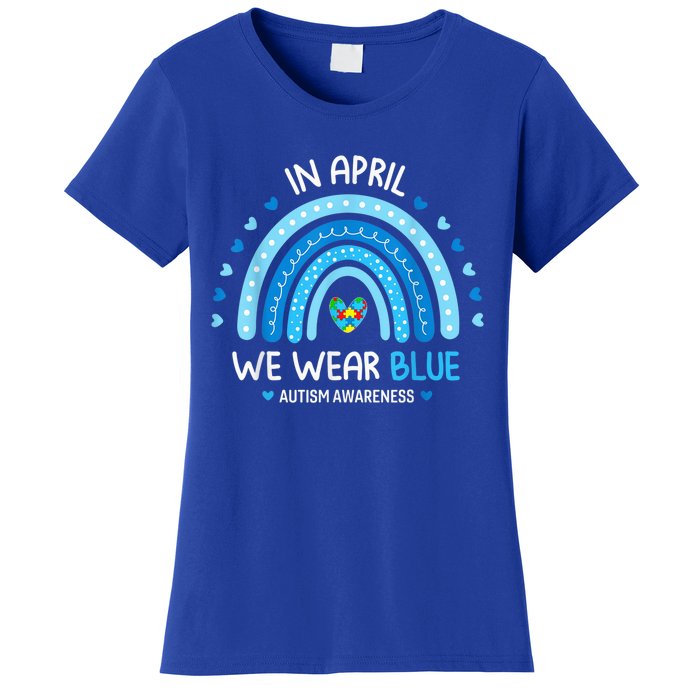 In April We Wear Blue Rainbow Autism Awareness Puzzle Love Women's T-Shirt