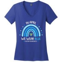 In April We Wear Blue Rainbow Autism Awareness Puzzle Love Women's V-Neck T-Shirt