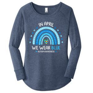 In April We Wear Blue Rainbow Autism Awareness Puzzle Love Women's Perfect Tri Tunic Long Sleeve Shirt