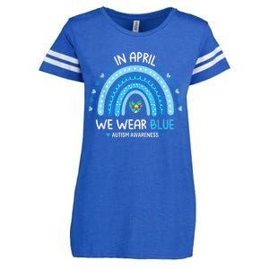 In April We Wear Blue Rainbow Autism Awareness Puzzle Love Enza Ladies Jersey Football T-Shirt