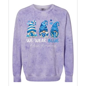 In April We Wear Blue Autism Awareness Gnome Matching Family Colorblast Crewneck Sweatshirt