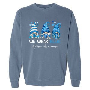 In April We Wear Blue Autism Awareness Gnome Matching Family Garment-Dyed Sweatshirt