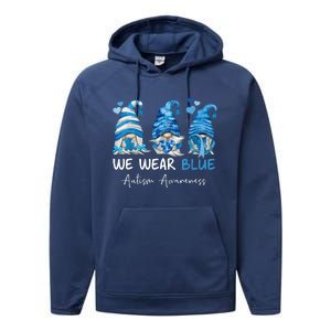 In April We Wear Blue Autism Awareness Gnome Matching Family Performance Fleece Hoodie