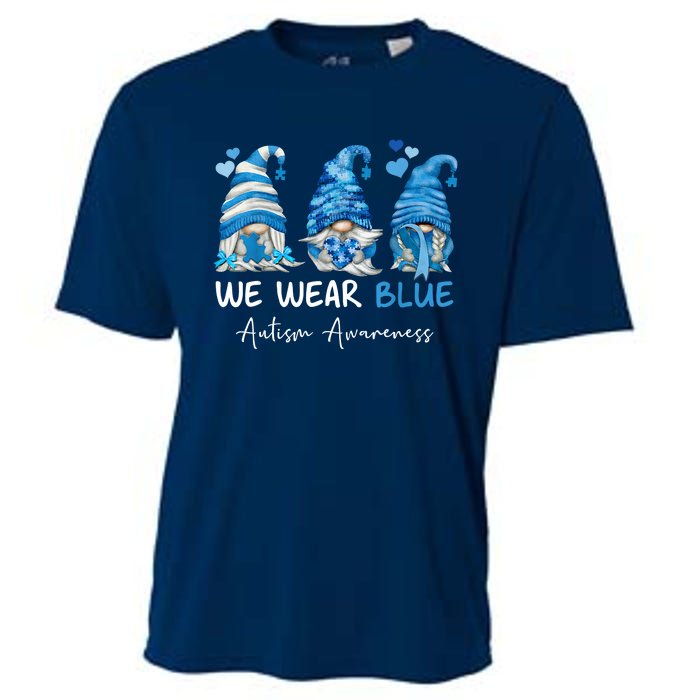 In April We Wear Blue Autism Awareness Gnome Matching Family Cooling Performance Crew T-Shirt