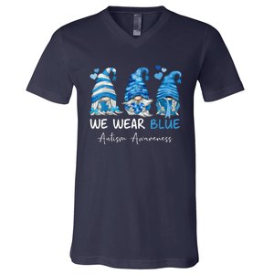 In April We Wear Blue Autism Awareness Gnome Matching Family V-Neck T-Shirt