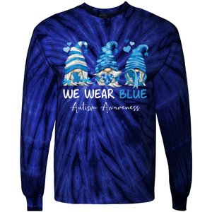 In April We Wear Blue Autism Awareness Gnome Matching Family Tie-Dye Long Sleeve Shirt