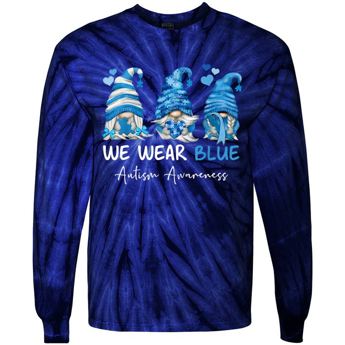 In April We Wear Blue Autism Awareness Gnome Matching Family Tie-Dye Long Sleeve Shirt