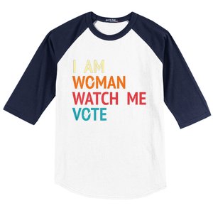 I Am Woman Watch Me Vote Kamala Harris 2024 Baseball Sleeve Shirt