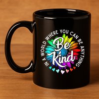 In A World Where You Can Be Anything Be Kind Rainbow Flower 11oz C Handle Ceramic Mug