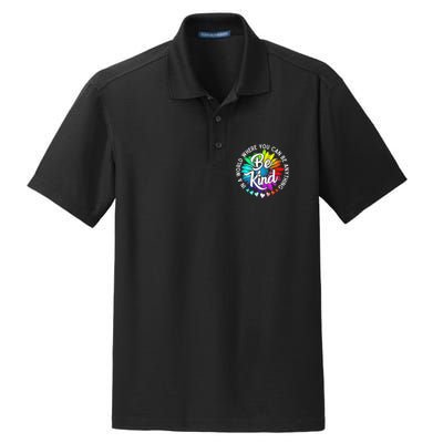 In A World Where You Can Be Anything Be Kind Rainbow Flower Dry Zone Grid Polo
