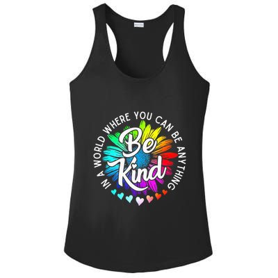 In A World Where You Can Be Anything Be Kind Rainbow Flower Ladies PosiCharge Competitor Racerback Tank