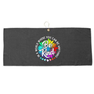 In A World Where You Can Be Anything Be Kind Rainbow Flower Large Microfiber Waffle Golf Towel