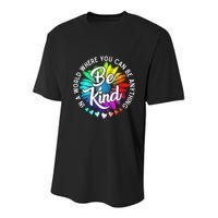 In A World Where You Can Be Anything Be Kind Rainbow Flower Youth Performance Sprint T-Shirt