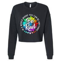 In A World Where You Can Be Anything Be Kind Rainbow Flower Cropped Pullover Crew