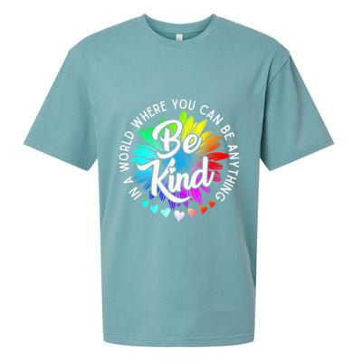 In A World Where You Can Be Anything Be Kind Rainbow Flower Sueded Cloud Jersey T-Shirt