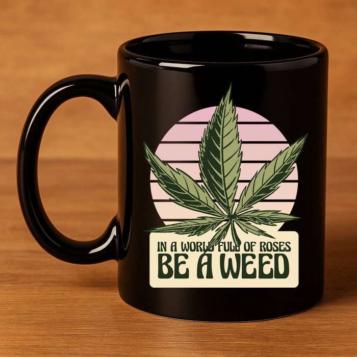 In A World Full Of Roses Be A Weed Funny 11oz C Handle Ceramic Mug