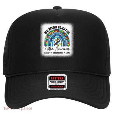 In April We Wear Blue Autism Awareness Men Women Kids Autism   High Crown Mesh Back Trucker Hat