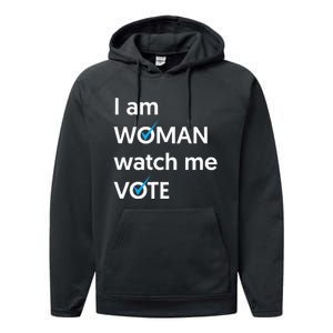 I Am Woman Watch Me Vote 2024 Blue Wave Vote Performance Fleece Hoodie