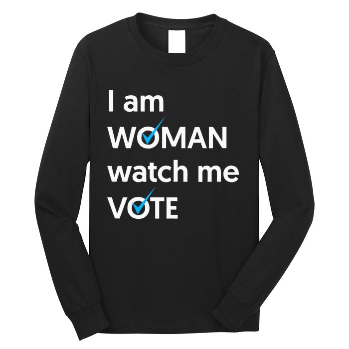 I Am Woman Watch Me Vote 2024 Blue Wave Vote Long Sleeve Shirt