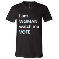 I Am Woman Watch Me Vote 2024 Blue Wave Vote V-Neck T-Shirt