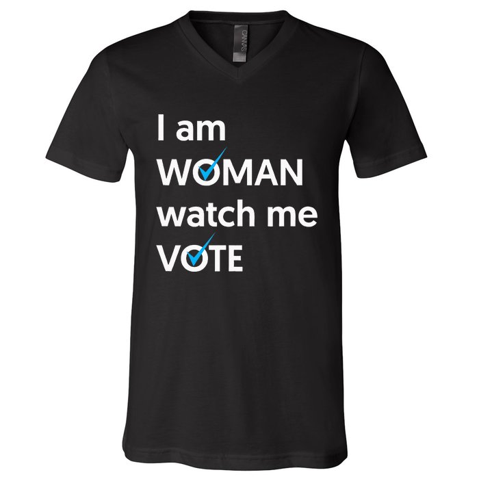 I Am Woman Watch Me Vote 2024 Blue Wave Vote V-Neck T-Shirt