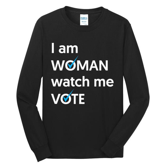 I Am Woman Watch Me Vote 2024 Blue Wave Vote Tall Long Sleeve T-Shirt