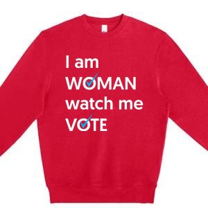 I Am Woman Watch Me Vote 2024 Blue Wave Vote Premium Crewneck Sweatshirt