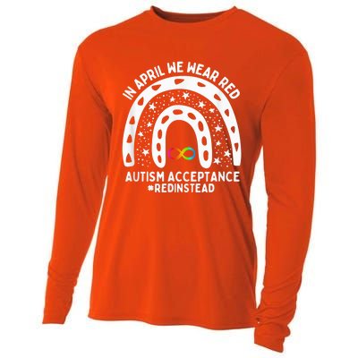 In April We Wear Red Autism Awareness Acceptance Red Instead Cooling Performance Long Sleeve Crew