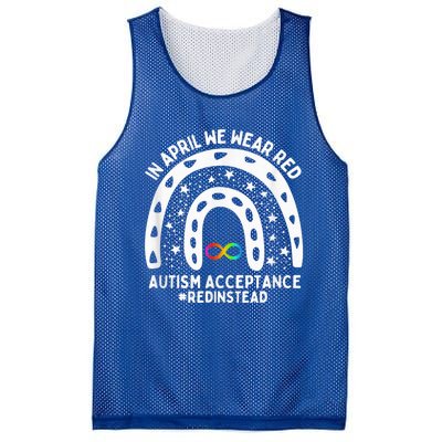 In April We Wear Red Autism Awareness Acceptance Red Instead Mesh Reversible Basketball Jersey Tank