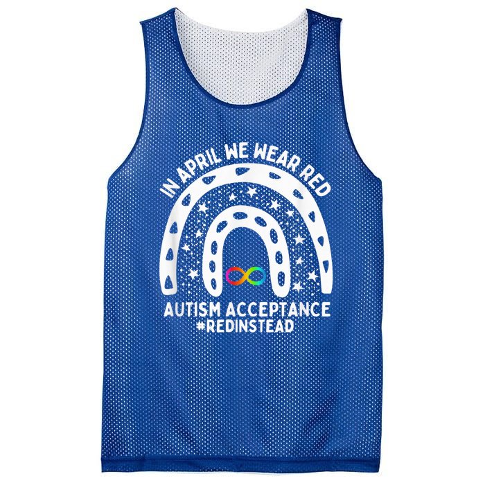 In April We Wear Red Autism Awareness Acceptance Red Instead Mesh Reversible Basketball Jersey Tank