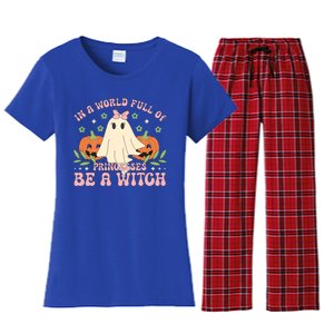 In A World Full Of Princesses Be A Witch Groovy Halloween Cute Gift Women's Flannel Pajama Set